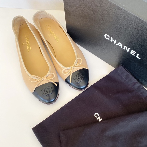 Chanel Ballerina flats beige cap toe flats shoes - Picture 3 of 11